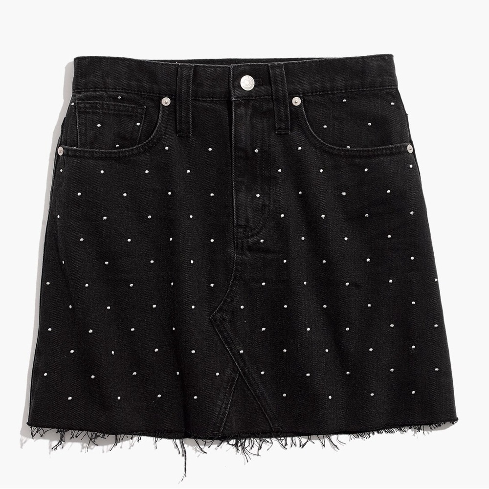 Madewell Rigid Denim A-Line Mini Skirt: Metallic Dots Edition